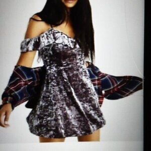 American eagle crushed velvet ruffle mini party dress  S/P gray y2k Grunge soft